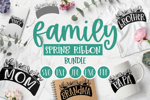 Family Spring Ribbon Botanical bundle | Spring SVG cut file SVG Brushed Rose 