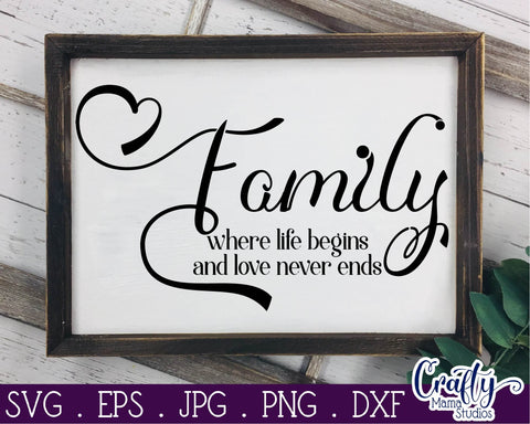 Family Svg - Home Svg - Family Where Life Begins And Love Never Ends SVG Crafty Mama Studios 