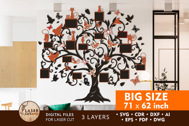 FAMILY TREE Photo Frames Multilayer Laser Cut Files, Mandala, 3D Designs, Mini Design Bundles SVG LaserCutano 
