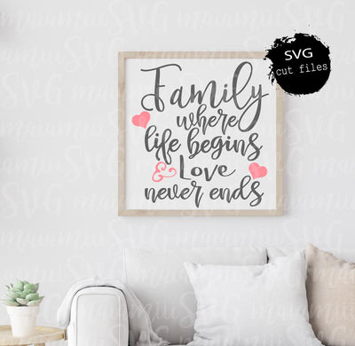 Family Where Life Begins And Love Never Ends, Family Sign Svg, Family Svg, Home Sign Svg SVG MaiamiiiSVG 