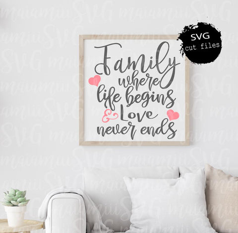 Family Where Life Begins And Love Never Ends, Family Sign Svg, Family Svg, Home Sign Svg SVG MaiamiiiSVG 