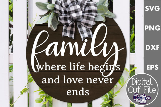 Family Where Life Begins And Love Never Ends Svg | Door Sign SVG Crafty Mama Studios 
