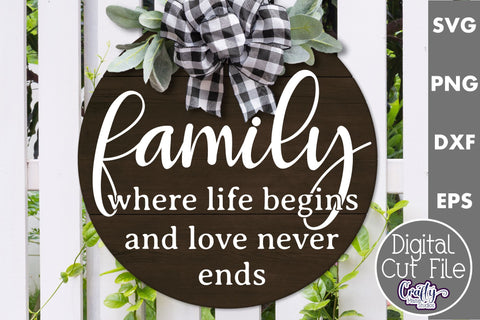 Family Where Life Begins And Love Never Ends Svg | Door Sign SVG Crafty Mama Studios 