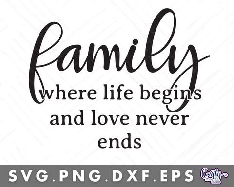 Family Where Life Begins And Love Never Ends Svg | Door Sign SVG Crafty Mama Studios 