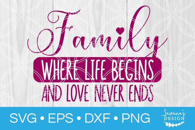 Family Where Life Begins and Love Never Ends SVG SavanasDesign 