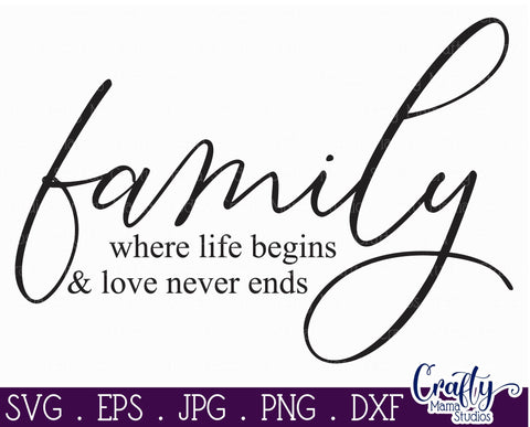 Family Where Life Begins, Farmhouse Svg, Home Sign Svg File SVG Crafty Mama Studios 