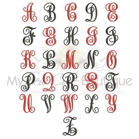 Fancy Monogram Embroidery Fonts BX Machine DST Vine PES - Embroidery Monogram Fonts - 3 Sizes - Instant Download Font My Sew Cute Boutique 