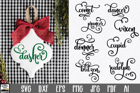 Fancy Reindeer Names Bundle - 9 Christmas SVG Files SVG Old Market 