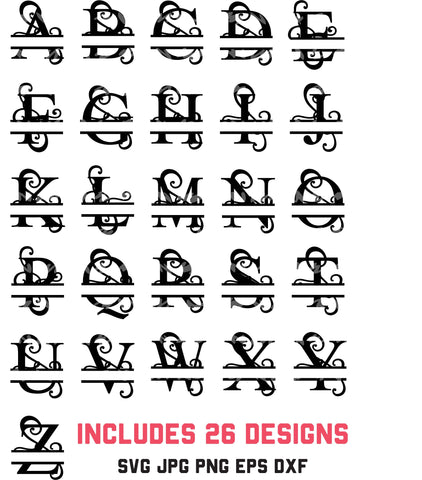 Fancy Split Monogram Alphabet Set SVG Design Bundle Kitchen Towel SVG So Fontsy Design Shop 