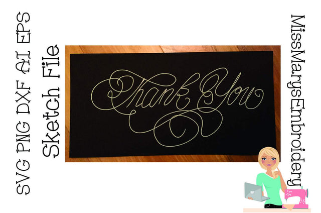 Fancy Thank You Sketch SVG MissMarysEmbroidery 