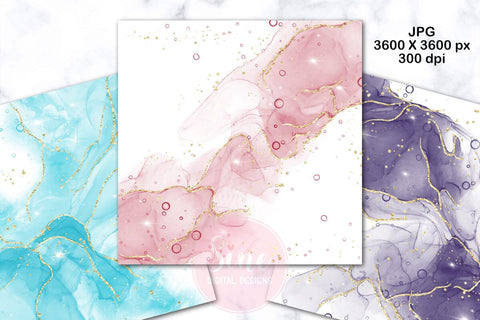 Fantasy Alcohol Ink Glitter Digital Papers Backgrounds Set Digital Pattern SineDigitalDesign 