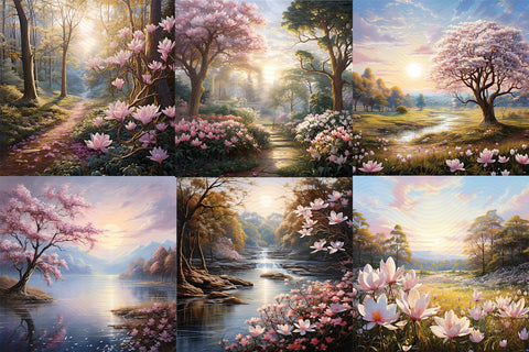 Fantasy Background Papers, Pink Floral Digital Paper Sublimation BijouBay 