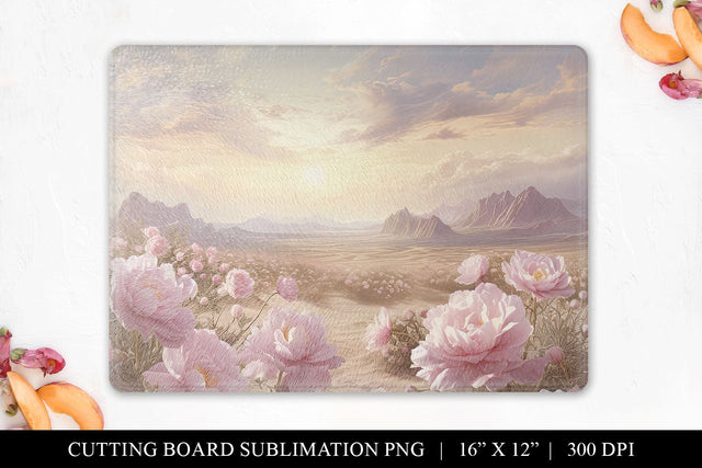 Fantasy Desert & Peony Cutting Board Sublimation Design PNG Sublimation BijouBay 