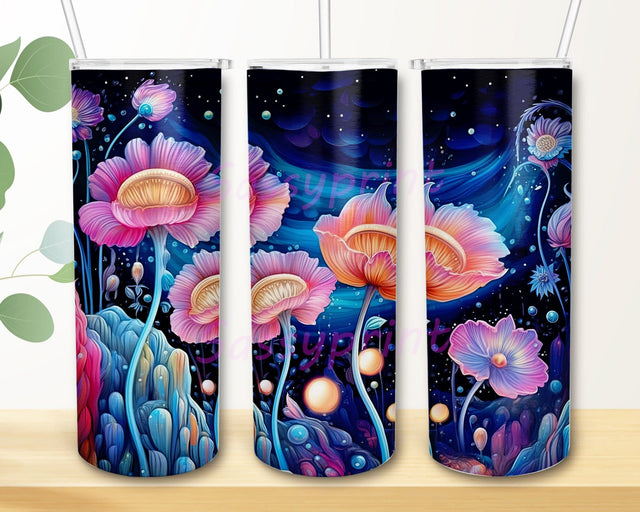 Fantasy Flowers Night 20oz Skinny Tumbler Png, Floral Astronaut Png, Galaxy Aurora Neon Rainbow Tumbler, Neon Flowers Tumbler, Magic Neon Flowers Tumbler Wrap Sublimation sassyprint 