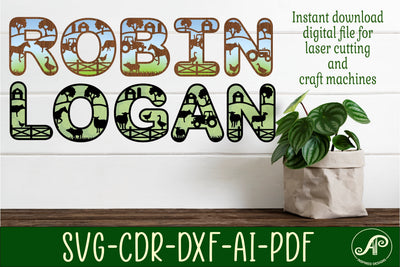 Farm alphabet set. 2 layer letters SVG 47 letters vector file ai, cdr, dxf and pdf instant download digital design Farming theme SVG APInspireddesigns 