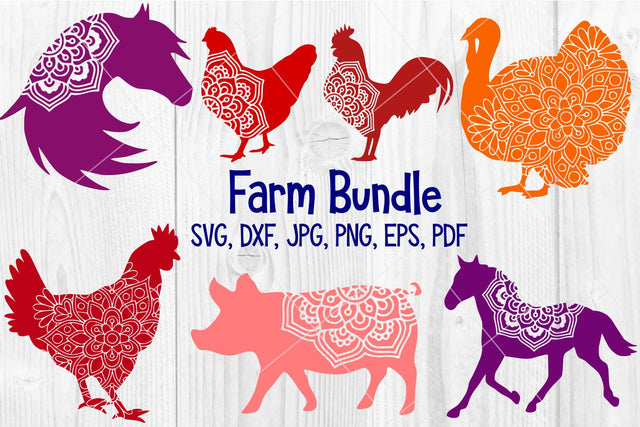 Farm Animal Mandala Bundle | Horse | Pig | Chickens | Turkey SVG Wispy Willow Designs