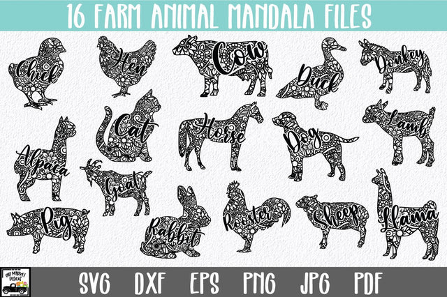 Farm Animal Mandala SVG Bundle - 16 Mandala Animals SVG Old Market 