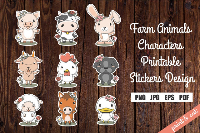Farm Animals Characters Printable Stickers Design Sublimation dadan_pm 