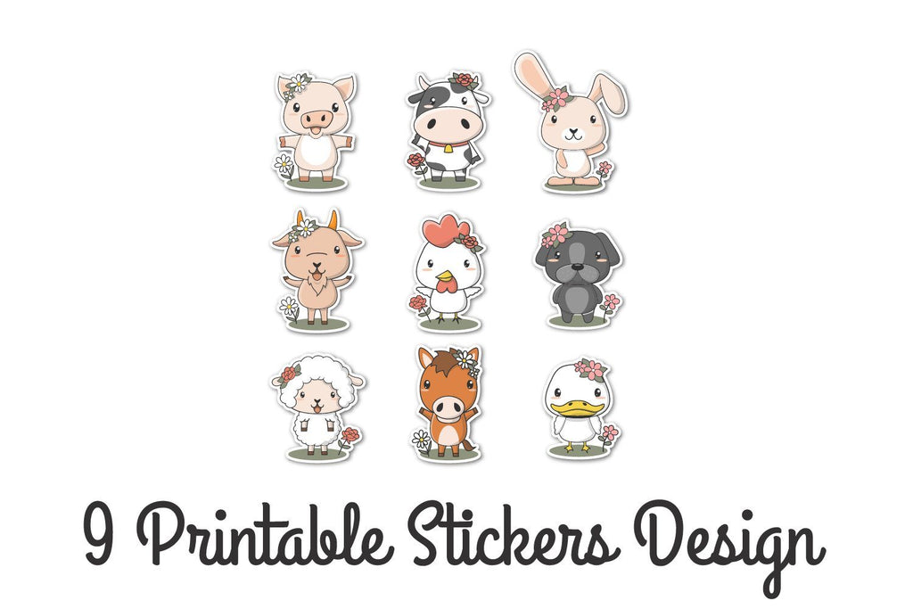 Farm Animals Sticker Design Farm Animals Characters Printable Stickers Design - So Fontsy