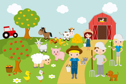 Farm Animals Clipart, Farmer Boys and Girls PNG SVG Yuliya 