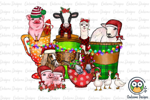 Farm Animals Coffee Christmas Sublimation Sublimation Owlsome.Designs 