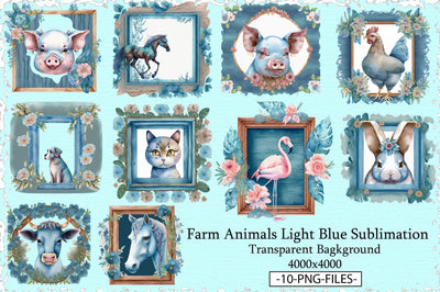 Farm Animals Light Blue Sublimation Sublimation Creativeart88 
