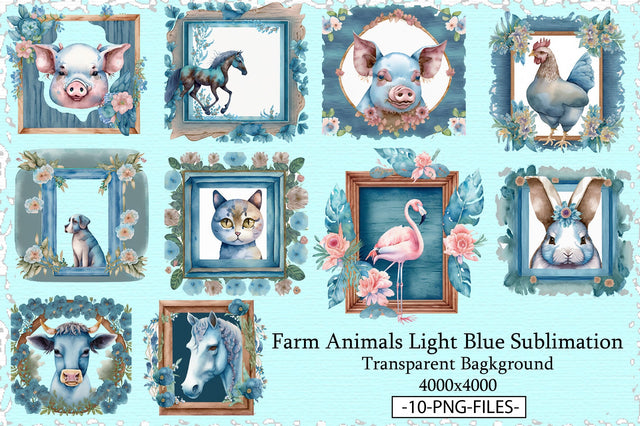 Farm Animals Light Blue Sublimation Sublimation Creativeart88 