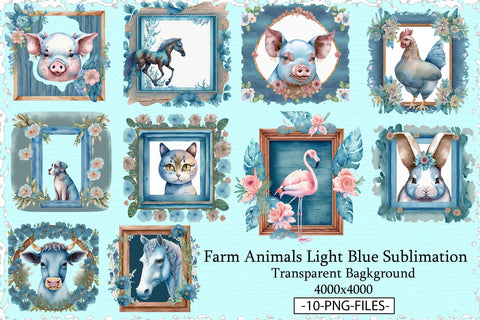 Farm Animals Light Blue Sublimation Sublimation Creativeart88 