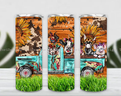Farm Animals Tumbler, Farm Animals Truck 20 oz Skinny Tumbler Sublimation Design Straight Design Digital Download PNG Sublimation ToriDesigns 