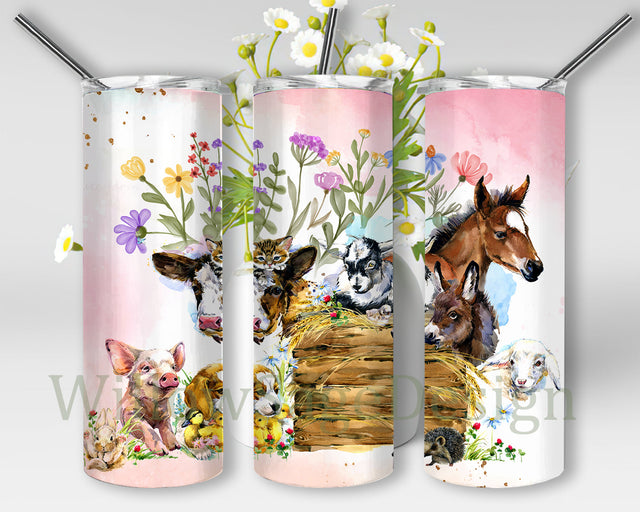 Farm Animals Tumbler Png, Watercolor Animals 20oz Skinny Tumbler, Farm Life Sublimation Design, Love Farm Tumbler Template, Instant Download Sublimation WillowSageDesign 