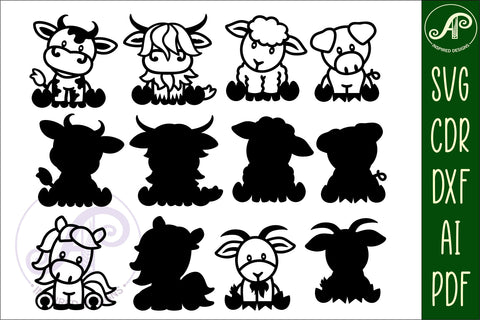 Farm animals two layer laser cut SVG files SVG APInspireddesigns 