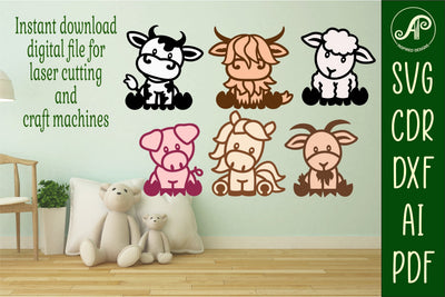 Farm animals two layer laser cut SVG files SVG APInspireddesigns 