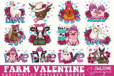 Farm Animals Valentine Sublimation Bundle Sublimation Owlsome.Designs 