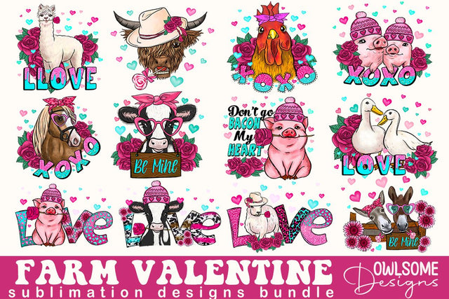 Farm Animals Valentine Sublimation Bundle Sublimation Owlsome.Designs 