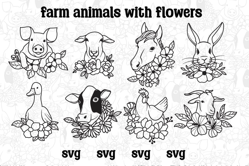 farm animals with flowers svg bundle - So Fontsy