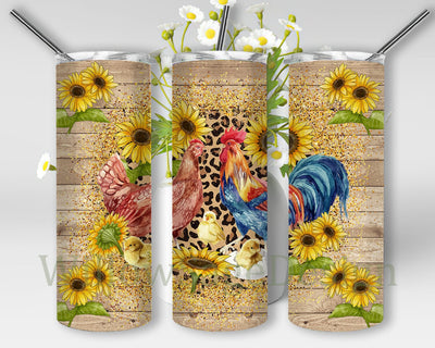 Farm Chicken Tumbler Template, Chicken Sunflower 20oz Skinny Tumbler, Leopard Glitter Tumbler Wrap, Farm Life Tumbler Design, Instant Download Sublimation WillowSageDesign 