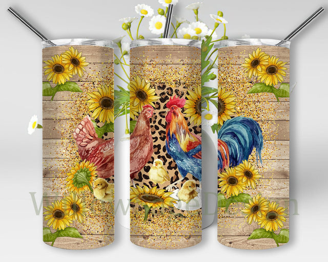 Farm Chicken Tumbler Template, Chicken Sunflower 20oz Skinny Tumbler, Leopard Glitter Tumbler Wrap, Farm Life Tumbler Design, Instant Download Sublimation WillowSageDesign 