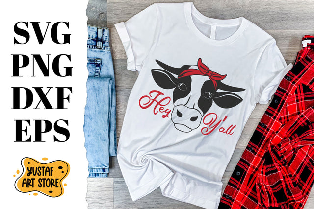 Farm Cow Head with bandana SVG Hey Y'all SVG Yustaf Art Store 