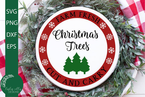 Farm Fresh Christmas Tree Round SVG-Round Christmas SVG SVG Linden Valley Designs 