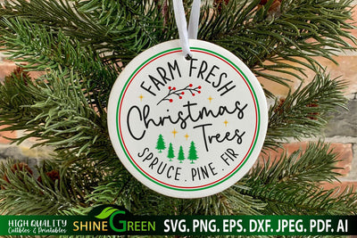 Farm Fresh Christmas Trees - Farmhouse Christmas Round Sign SVG SVG Shine Green Art 