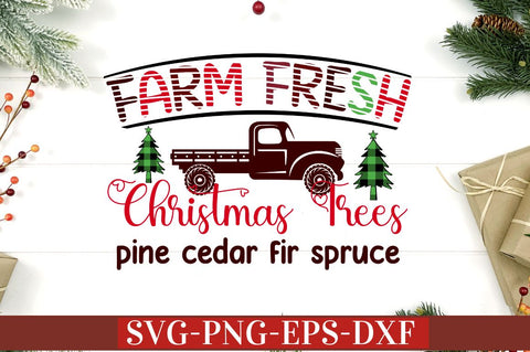 Farm fresh christmas trees pine cedar fir spruceS VG SVG DESIGNISTIC 