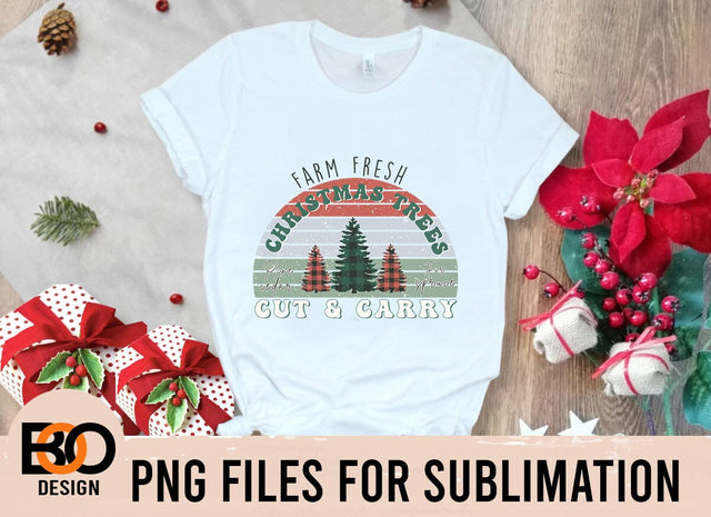 farm fresh christmas trees pine cedar fire spruce cut carry retro christmas Sublimation BOO-design 