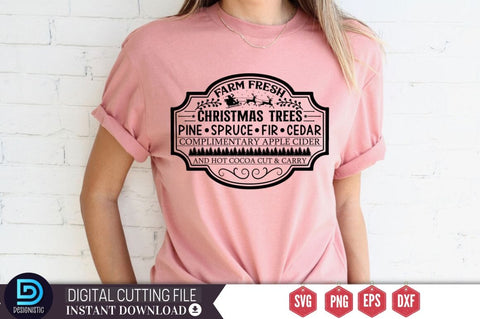 Farm fresh christmas trees pine spruce fir cedar complimentary apple cider and hot cocoa cut & carry SVG SVG DESIGNISTIC 