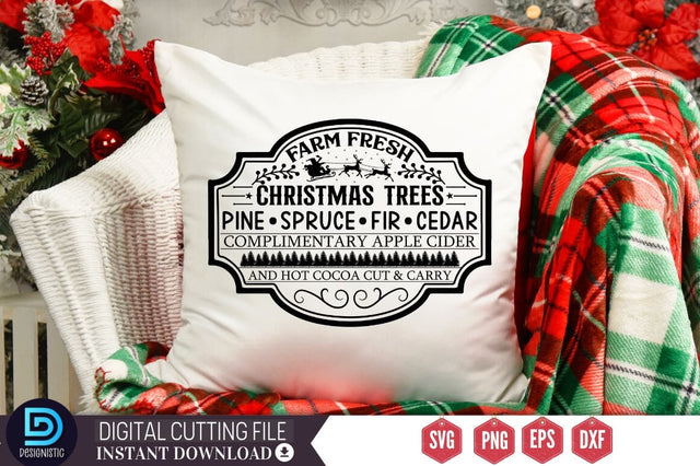 Farm fresh christmas trees pine spruce fir cedar complimentary apple cider and hot cocoa cut & carry SVG SVG DESIGNISTIC 