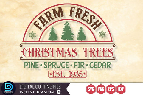 Farm fresh christmas trees pine spruce fir cedar est. 1935 SVG, Farm fresh christmas trees pine spruce fir cedar est. 1935 SVG DESIGNISTIC 