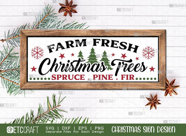 Farm Fresh Christmas Trees Sign SVG Cut File | Merry Christmas Svg | Horizontal Sign | Christmas Door Hanger | Farmhouse Decor Svg | Christmas Sign | Christmas Wood Sign Design SVG ETC Craft 