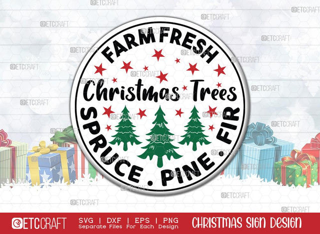 Farm Fresh Christmas Trees Sign SVG Cut File | Merry Christmas Svg | Round Sign | Christmas Door Hanger | Farmhouse Decor Svg | Christmas Sign | Christmas Wood Sign Design SVG ETC Craft 