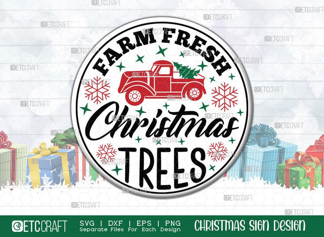 Farm Fresh Christmas Trees Sign SVG Cut File | Merry Christmas Svg | Round Sign | Christmas Door Hanger | Farmhouse Decor Svg | Christmas Sign | Christmas Wood Sign Design SVG ETC Craft 