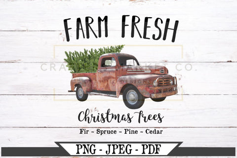 Farm Fresh Christmas Trees Vintage Red Truck Clipart File Sublimation My Sassy Gifts 