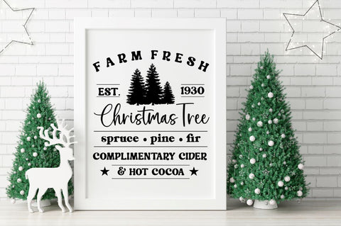 Farm fresh est. 1930 christmas tree spruce pine fir complimentary cider & hot cocoa SVG SVG DESIGNISTIC 
